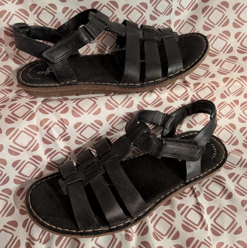 Clark's Women's Black Leather Strappy Sandals